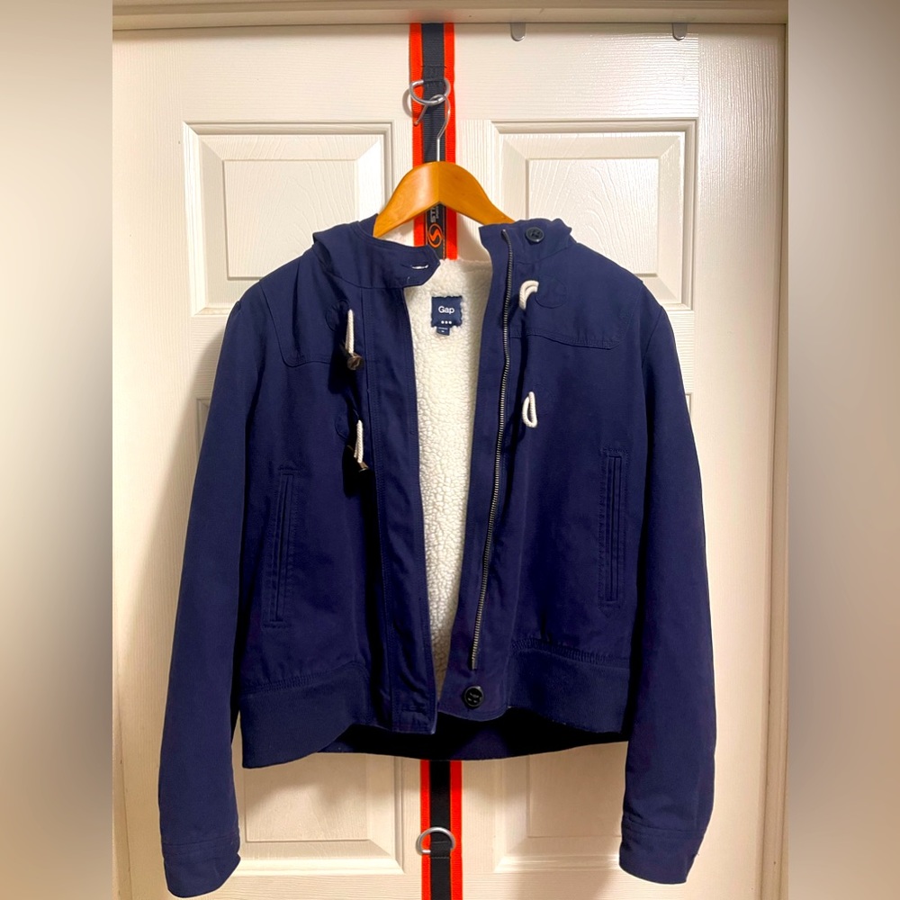 Women’s Navy Blue Gap Bomber Jacket Sherpa Lined Size Medium